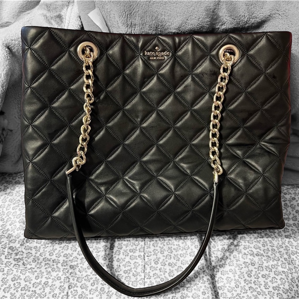 Kate Spade Black Quilted Shoulder Bag with Gold Chain